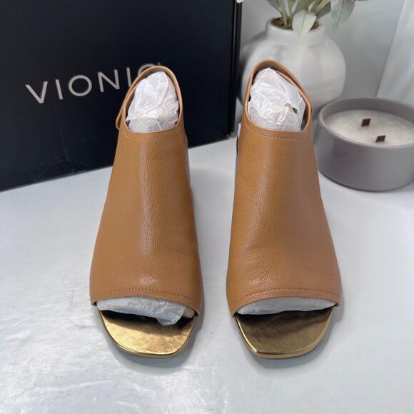 Vionic Valencia Leather Chunky Heeled Sandal Block Heel Tan Women's 7 NWB - Picture 5 of 11